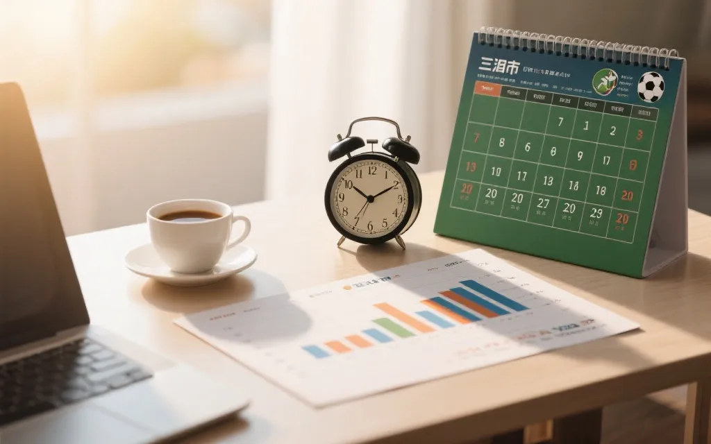以北京时间呈现的世界杯赛程日历与闹钟、咖啡和数据图表